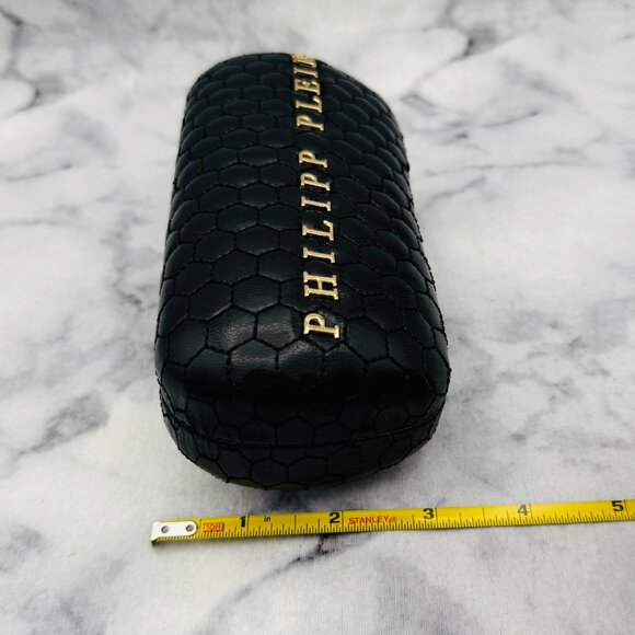 Philipp Plein Sunglasses Case Set, Black Hard Oval Clamshell, Gold Logo, Cloth main image 4